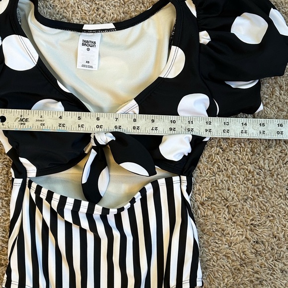NWOT Tabitha Brown Retro Black & White Polka Dot/Stripe One-Piece Swimsuit Sz XS - Picture 9 of 10
